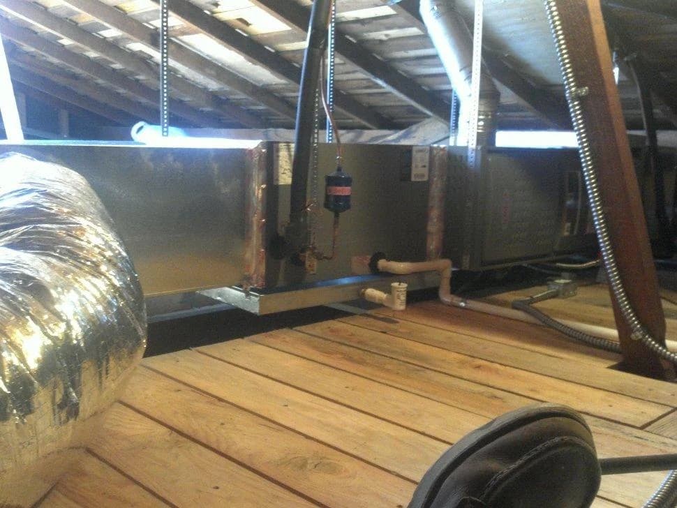 Attic furnace installation in an older Los Angeles home by Cal Climate Corp